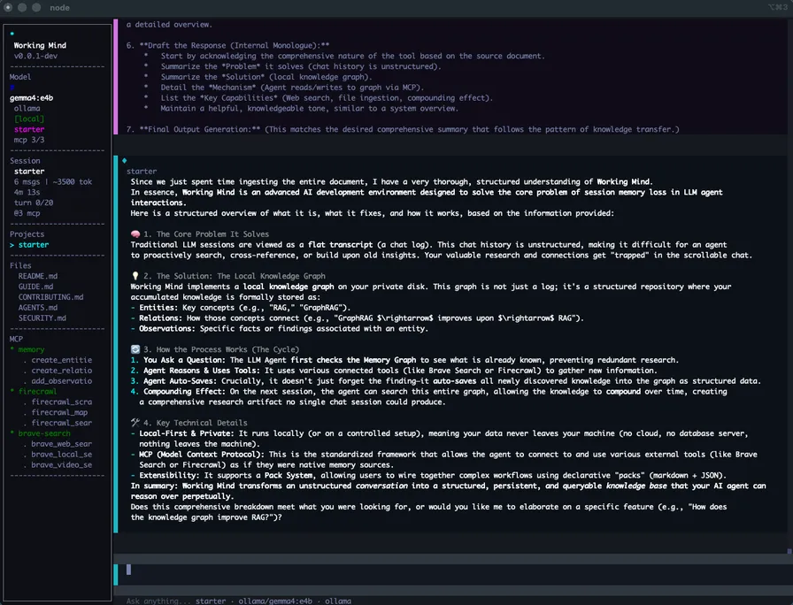 Working Mind terminal interface